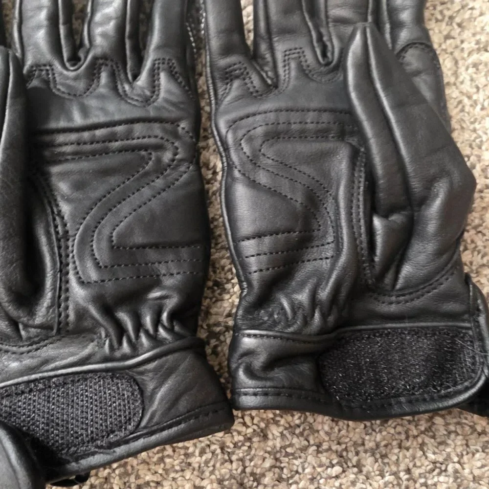 Womens Leather Black Motorcycle Riding Gloves Size Medium Flame Design